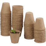Pot jardinage en set, pour plantes, 80 pices, godet semis, cellulose, rond, 8 cm, beige - relaxdays