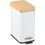 Poubelle de salle de bain, 5 litres, en métal, seau intérieur amovible, couvercle en bambou, blanche ... Poubelle de salle de bain, 5 litres, en métal, seau intérieur amovible, couvercle en bambou, blanche ...