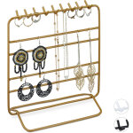 Prsentoir  bijoux, boucles d'oreille, bracelets, rangement, organisateur, 21 x 20 x 10 cm, dor - relaxdays ...