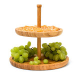 Pr�sentoir �tag�re en bambou cuisine salle � manger 2 plateaux porte - fruits h:25 cm �: 25 cm rond, ...