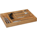 Relaxdays range - couvert, 6 compartiments, bambou, organiseur de tiroir pour ustensiles, hxlxp 5 x 30, ...