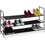 Rangement  chaussures, 3 niveaux, hxlxp : 58x100x28 cm, meuble mtal & niveaux en tissu, noir - transparent ...