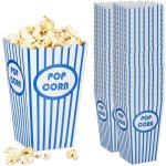 Sacs  pop - corn, set de 48, rays, rtro, cinma, accessoires pour soire film, carton, bleu - blanc ...