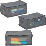 Sac de rangement, jeu de 3, pliable, avec fermeture clair, dessous de lit, en tissu, 20x45x30 cm, gris ...