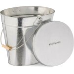 Seau avec couvercle, 22 l, poigne en bois, pour charbon & cendres, chemine, pole, acier galvanis, ...