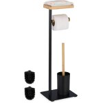Serviteur wc, bambou, fer, support non fixe, brosse et porte - brosse, noir - nature - relaxdays