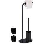 Serviteur wc, hxlxp : 64, 5x23x17 cm, drouleur non fixe, brosse avec support, fer, noir - relaxdays