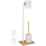 Relaxdays serviteur wc, support non fixe, brosse avec porte - brosse, acier inoxydable & bambou, blanc ...