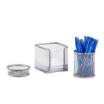 Set 3 fournitures bureau mtal organiseur 2 pot  crayon punaises avec support de notes adhsives argent ...
