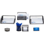Set 7 fournitures de bureau pot punaises pot crayon bloc notes cartes de visite courrier m�tal surfaces, ...