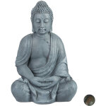 Statue de buddha figurine de bouddha d�coration jardin sculpture polyr�sine zen 70 cm, gris clair - relaxdays ...
