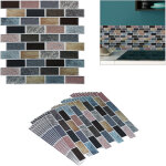 Relaxdays sticker carrelage, set de 10, aspect pierre, adhsif, cuisine sdb, 31 x 31 cm, panneau mural ...