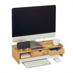 Support d'écran pc en bambou, 2 tiroirs, casier rangement, rehausseur d'ordinateur, hlp 13x54x23 cm, ... Support d'écran pc en bambou, 2 tiroirs, casier rangement, rehausseur d'ordinateur, hlp 13x54x23 cm, ...