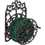 Relaxdays - support tuyau d'arrosage, design antique, rotatif, fixation murale en fonte, hlp 34x23x18cmnoir ...