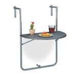 Table de balcon suspendue rabattable, hxl: 59, 5x63 cm, 3 niveaux de hauteur, 2 porte - boissons, demi ...