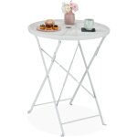 Table de balcon, trou parasol, motifs terrazzo, h x d : 71, 5 x 60, 5 cm, acier, pliante, console ronde, ...