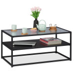 Relaxdays - table basse, support en bois mdf, verre et mtal, design moderne, table de salon de classe, ...