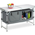 Relaxdays table camping, pliable, 120 chaises, r�glable en hauteur, 120x47 cm, alu, mdf, gris / argent ...