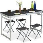 Relaxdays - table camping, pliable, 4 chaises, réglable en hauteur, 120x60 cm, alu, mdf, gris / argent ... Relaxdays - table camping, pliable, 4 chaises, réglable en hauteur, 120x60 cm, alu, mdf, gris / argent ...