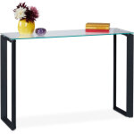 Relaxdays table console verre, meuble d?appoint troit, hxlxp 75 x 110 x 35 cm, mtal, couloir, salon, ...