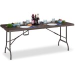Relaxdays - table jardin, effet bois, carrée pliable, barre de sécurité, poignée, hxlxp73x180x74cm, marron ... Relaxdays - table jardin, effet bois, carrée pliable, barre de sécurité, poignée, hxlxp73x180x74cm, marron ...