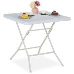 Relaxdays table de jardin pliante, carr�e, hlp : 74x78x78 cm, balcon, terrasse, plastique et m�tal, blanche ...