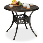 Relaxdays table de jardin avec trou pour parasol, look antique, fonte d'aluminium, h x d : 75 x 90 cm, ...