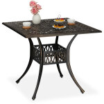 Relaxdays table de jardin avec trou pour parasol, look antique, fonte d'aluminium, hlp 75x90x90 cm, carré, ... Relaxdays table de jardin avec trou pour parasol, look antique, fonte d'aluminium, hlp 75x90x90 cm, carré, ...