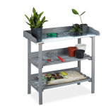 Table � plantes, plaque m�tallique, table de d�potage avec rangements, bois, jardin, 86 x 92 x 41 cm, ...