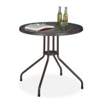 Relaxdays - table ronde de jardin, aspect bois, plastique, mtal, balcon, terrasse, stable, robuste, ...