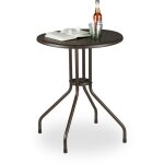 Table ronde de jardin, aspect rotin, petit, plastique, m�tal, stable, robuste, 2 personnes, hxd 74x60 ...