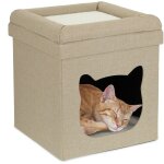 Tabouret pour chat, intrieur, grotte petits chats, abri, 2 tages, pliable, hlp : 44x40x40 cm, marron ...