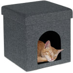 Tabouret  chat, refuge pour animaux, grotte petits chiens, h x l x p : 38, 5 x 37 x 37 cm, gris - relaxdays ...