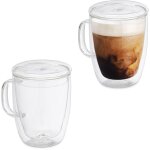 Tasses  caf double paroi, lot de 2, verre borosilicate  th avec anse et couvercle, 500 ml, transparent ...