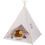 Relaxdays tente pour enfants, en forme de tipi, avec tapis, h x l x p : env. 158 x 125 x 125 cm, beige ...