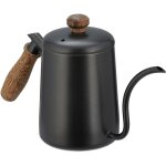 Thire, acier inoxydable, poigne en bois de chne, volume : 550 ml, couvercle, anthracite et marron ...