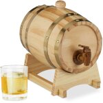 Tonneau en bois 1, 25 l avec support et robinet, pour whisky, vin, spiritueux hxlxp 23x16x25, 5cm, nature ...