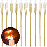 Relaxdays torches en bambou, set de 10, flambeaux extrieurs, hxd : 90 x 6 cm, rechargeable avec mches ...
