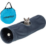 Tunnel pour chat, en peluche, pompon suspendu, jouet petits animaux, l x d : env. 88 x 25 cm, gris - ...