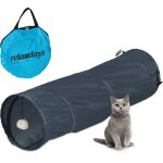 Tunnel pliable pour chat, lxd : env. 88x25 cm avec pompon, jouet interactif lapin, gris - relaxdays