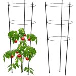 Tuteur pour tomates, plantes grimpantes, lot de 2, m�tal & plastique, 3 anneaux r�glables, hauteur 76 ...