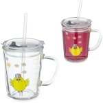 Verres pour enfants, lot de 2, motif poussin, anse, couvercle et paille, gobelet doseur 400 ml, transparent ...