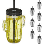 Verres avec paille et couvercle, lot de 8 pots � limonade, bocal cactus, 500 ml, restaurant, transparent ...