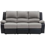 Relaxxo - canap de relaxation lectrique 3 places microfibre et simili leo - noir et gris