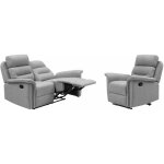 Relaxxo - ensemble canap� relax manuel l�on 2 places + fauteuil manuel en tissu gris clair
