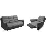 Relaxxo - ensemble canap relax manuel lon 3 pl + fauteuil manuel en microfibre et simili gris / noir ...