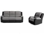 Relaxxo ensemble de canaps relaxation manuel 3 places et 1 place microfibre grise / simili noir leo