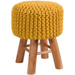 Rendez - vous dco - petit tabouret tricot en coton jaune moutarde - lisa