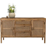Buffet en cannage et bois 2 portes 3 tiroirs - tiki