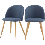 Rendez - vous d�co - lot de 2 chaises en tissu bleu et pieds en m�tal effet bois - cozy